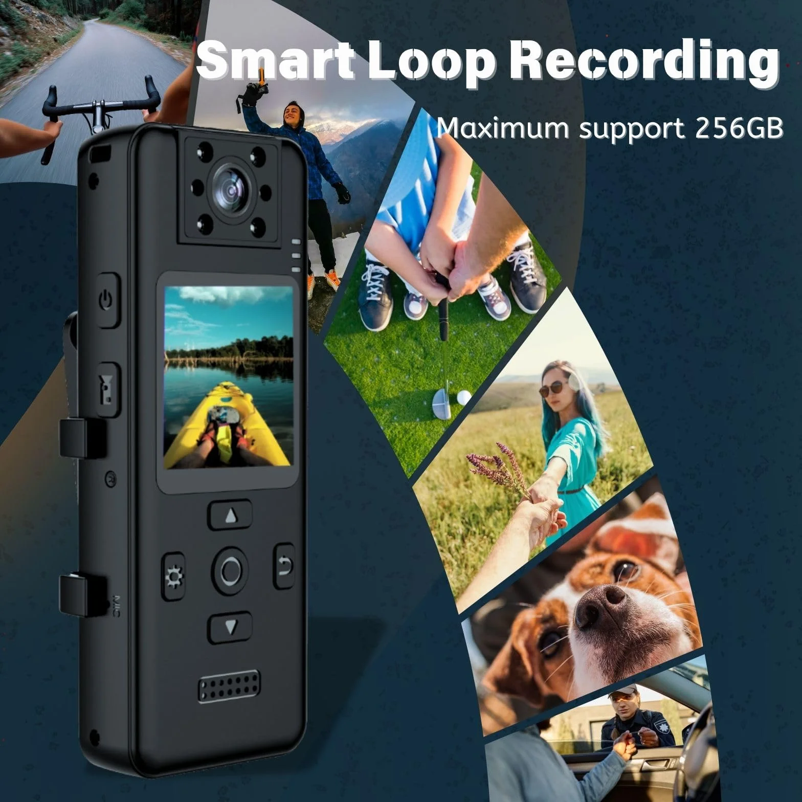 Kamera Bodycam 4K 4K 128 GB z obrotową soczewką 180°, kamera sportowa z akumulatorem 6 godzin, noktowizor, przenośna kamera dla zwierząt domowych, do biura, do pracy w zakresie bezpieczeństwa