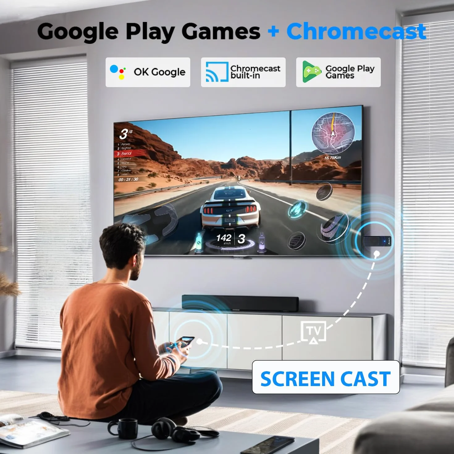 GREVA Android TV Stick 4K Ultra HD - urządzenie do streamingu, 2025 Najnowszy Android 14.0 TV Stick Box 2 GB 16 GB HDR/AV1/WiFi 2,4G/5G/BT 5.0, inteligentny odtwarzacz multimedialny z asystentem i