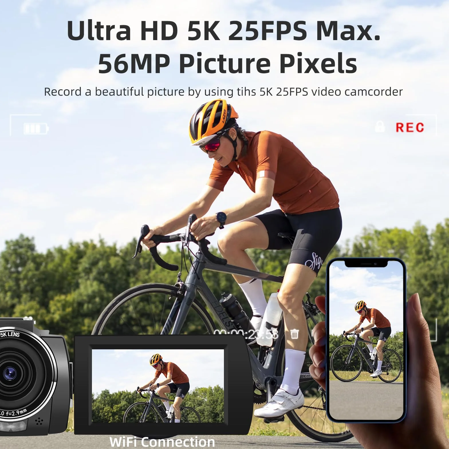 ORDRO Kamera wideo 5K, kamera do vlogowania 56 MP z noktowizorem na podczerwień, ekran dotykowy UHD 3,0 cala, zoom 18x, stabilizator EIS, Wi-Fi, 2 baterie, pilot zdalnego sterowania, przewód kamery z