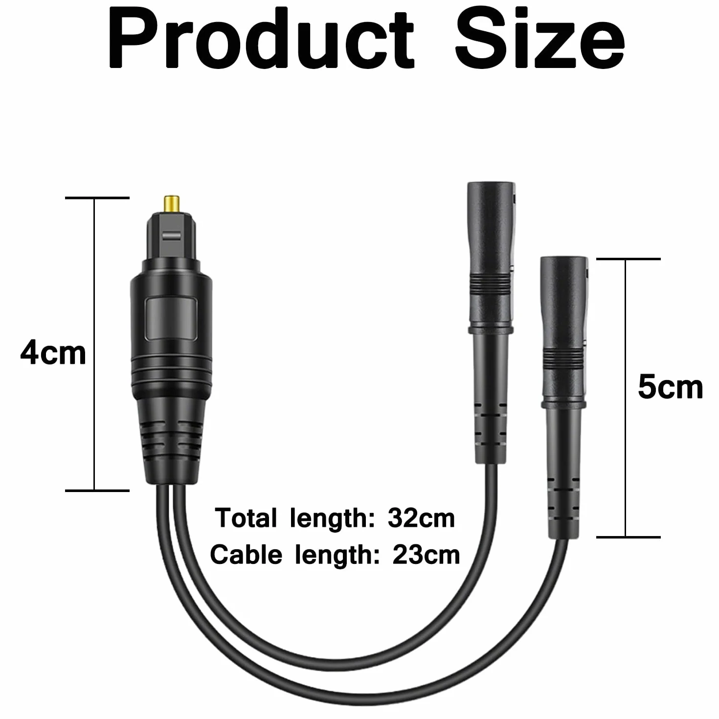 Toslink Digital Optical Splitter 1 in 2 Out Optyczny rozdzielacz audio kabel adaptera, 1 wtyczka wejście 2 gniazda wyjścia, 24K pozłacana wtyczka, do TV, DVD, wzmacniacza, soundbar (0,3 m)