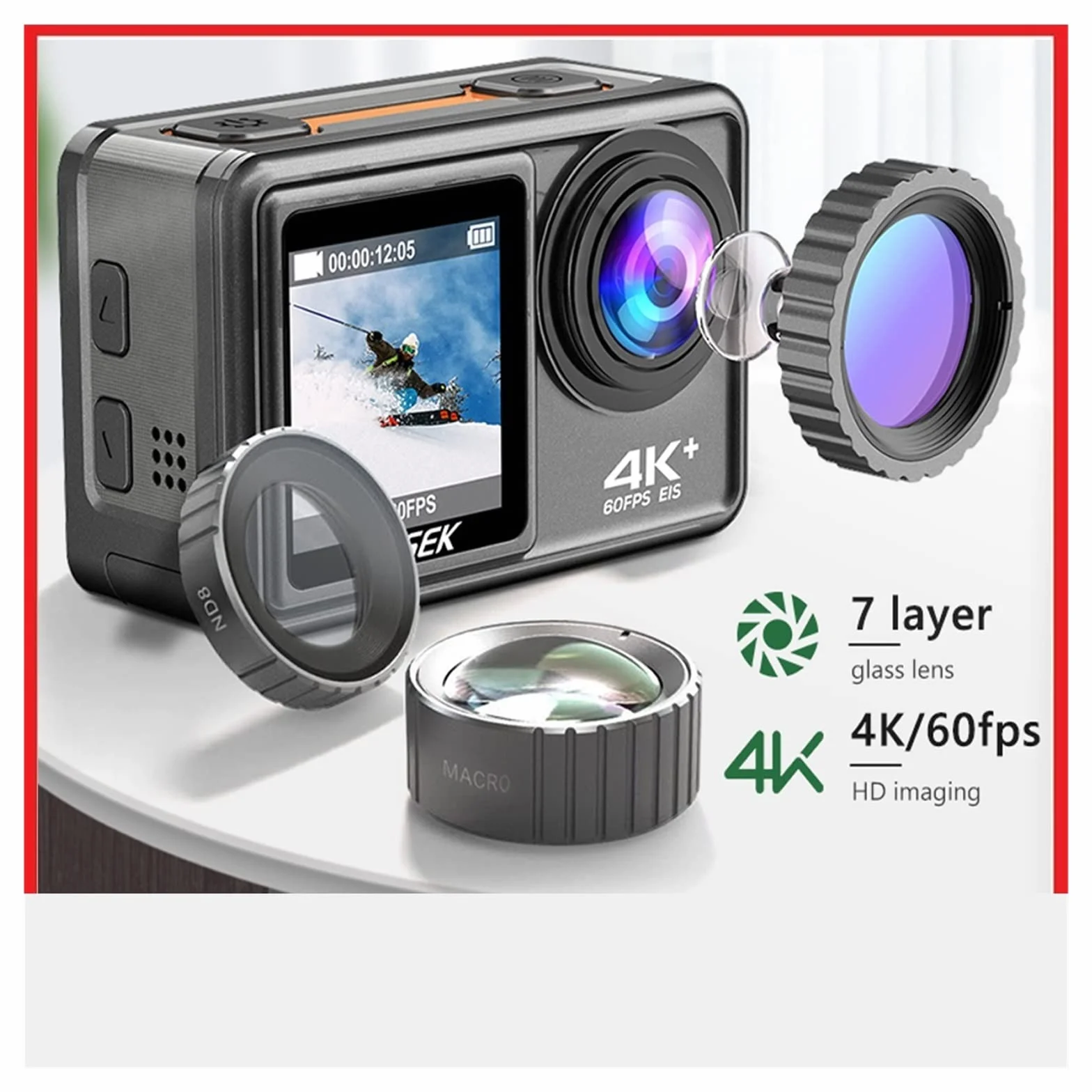Kamera akcji, Kamera akcji S81ER 4K 60FPS EIS wideo z opcjonalnym filtrem obiektywu 24MP Zoom 1080P kamera internetowa Vlog kamera sportowa z pilotem Płynna stabilizacja(4,4K Camera Add 6 Lens)