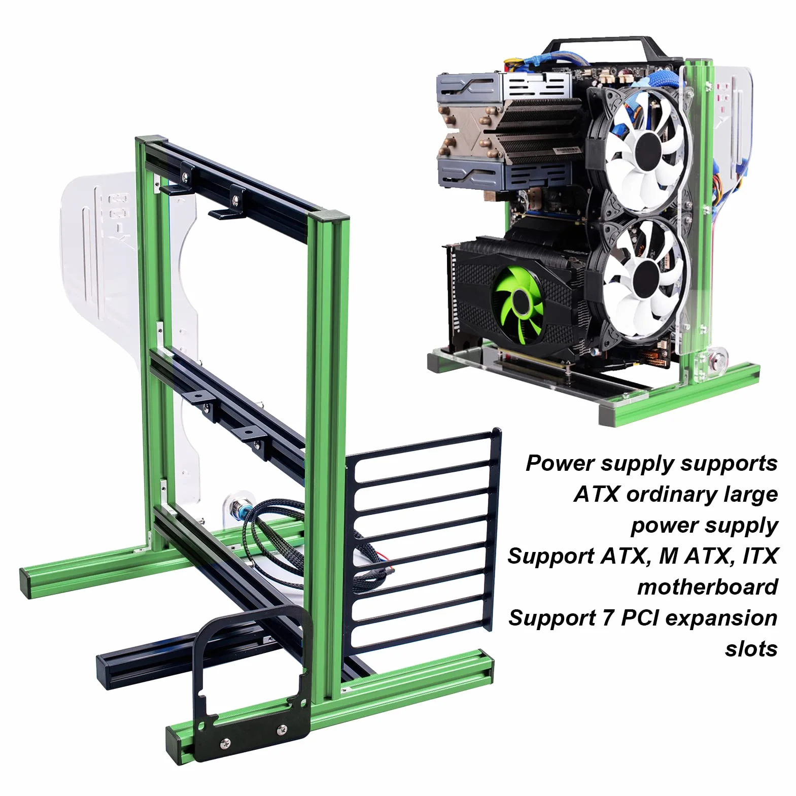 PC JMK5 uchwyt na komputer do otwartej obudowy, pionowa aluminiowa rama "zrób to sam" do płyt głównych ATX MATX ITX, otwarta konstrukcja obudowy z doskonałym odprowadzaniem ciepła, w zestawie