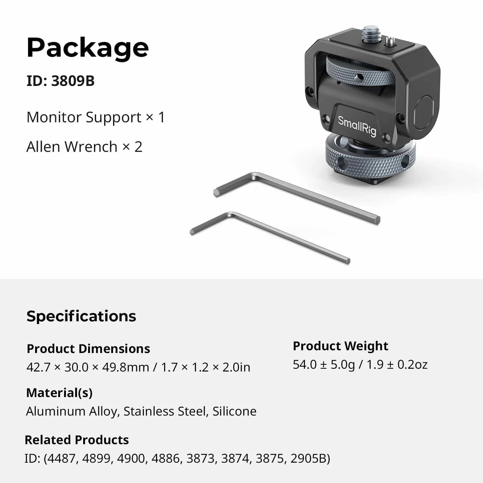 SMALLRIG Camera Monitor Mount Lite z zimną stopką, obracanie 360 ° i pochylenie 180 ° do monitora polowego, LED, lampa błyskowa, maksymalna nośność 90 ° pochylenie 3,2 kg - 3809