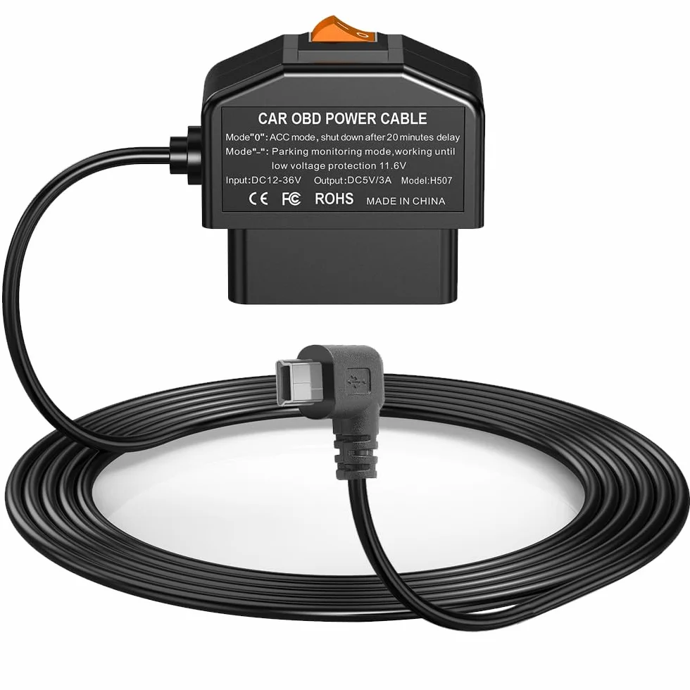 Gebildet Miniaturowy zestaw USB Dash Cam OBD Hardwire z kablem zasilającym OBD do kamery samochodowej 12-24V do 5V/3A z zabezpieczeniem przed niskim napięciem,24godzinny monitoring parkingowy/tryb Acc