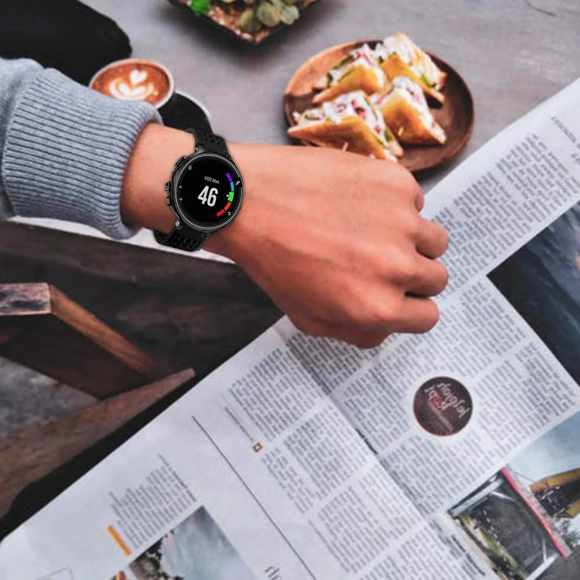 Pasek kompatybilny z zegarkiem Garmin Forerunner 235, miękki silikonowy zamiennik paska do smartwatcha 220/230/235/620/630/735XT/235 Lite dla kobiet, mężczyzn (6-2)