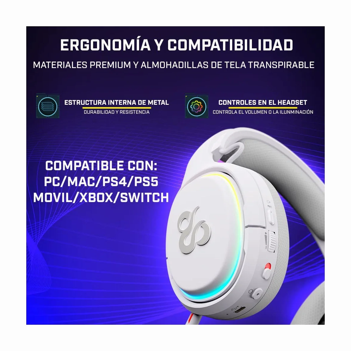 NEWSKILL Aton Ivory | Bezprzewodowy zestaw słuchawkowy do gier RGB | 2,4 Ghz | Bluetooth 5.0 | Wieloplatformowy
