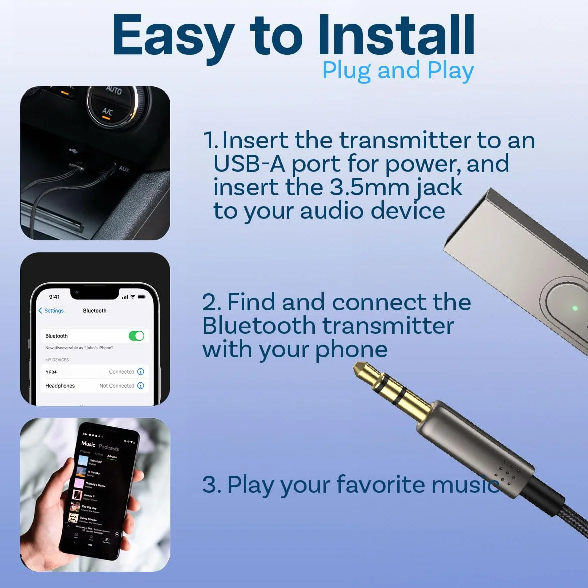 MMOBIEL Bluetooth Odbiornik Samochodowy USB 3,5 mm AUX Adapter z Mikrofonem