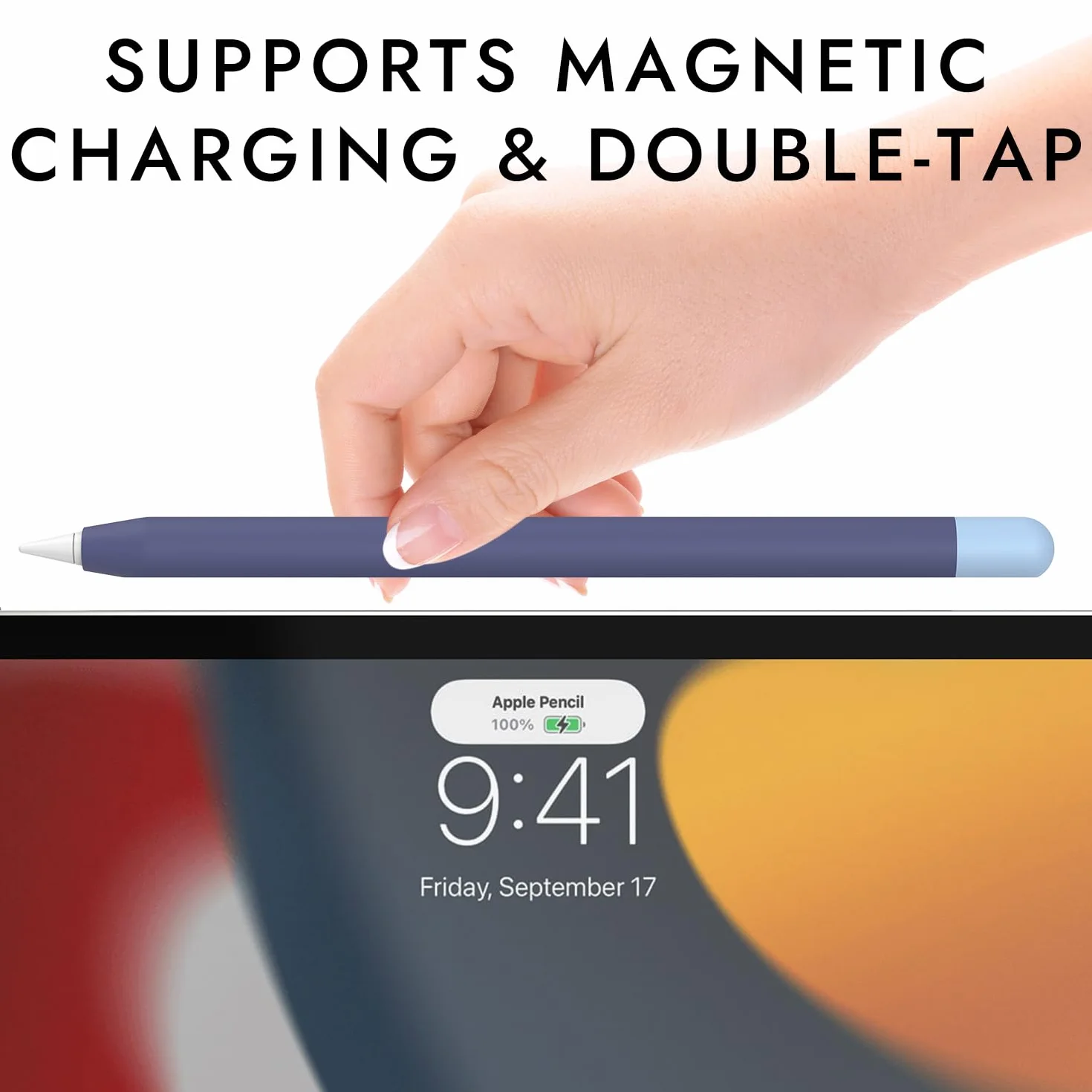 2 sztuki silikonowe etui kompatybilne z Apple Pencil 2. generacji Case i Apple Pencil Pro Cover, kompatybilne z ładowaniem magnetycznym i Double Tap (niebieski + granatowy)