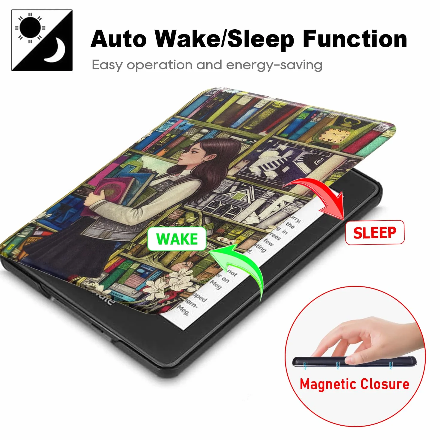 SCSVPN Dwustronne magnetyczne etui do Kindle 11. generacji 2022/2024, lekkie, wysokiej jakości skóra PU, twarda tylna obudowa z paskiem na rękę, automatyczne uśpienia/budzenie, do czytnika e-booków