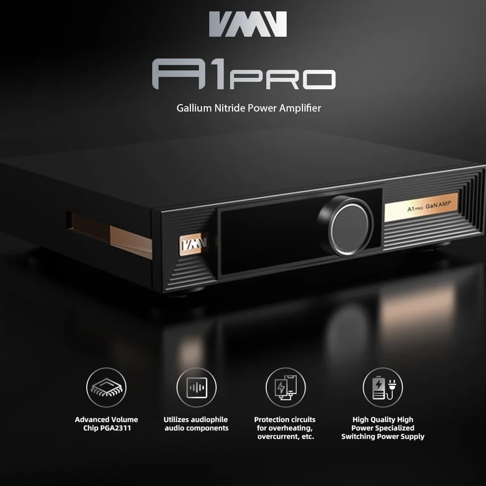 SMSL VMV A1pro Wzmacniacz mocy z azotku galu, tryb stereo/mono, 4x moc, układ Hi-End PGA2311, wejścia XLR/RCA, pozłacane, kompatybilne z przedwzmacniaczem D1pro DAC