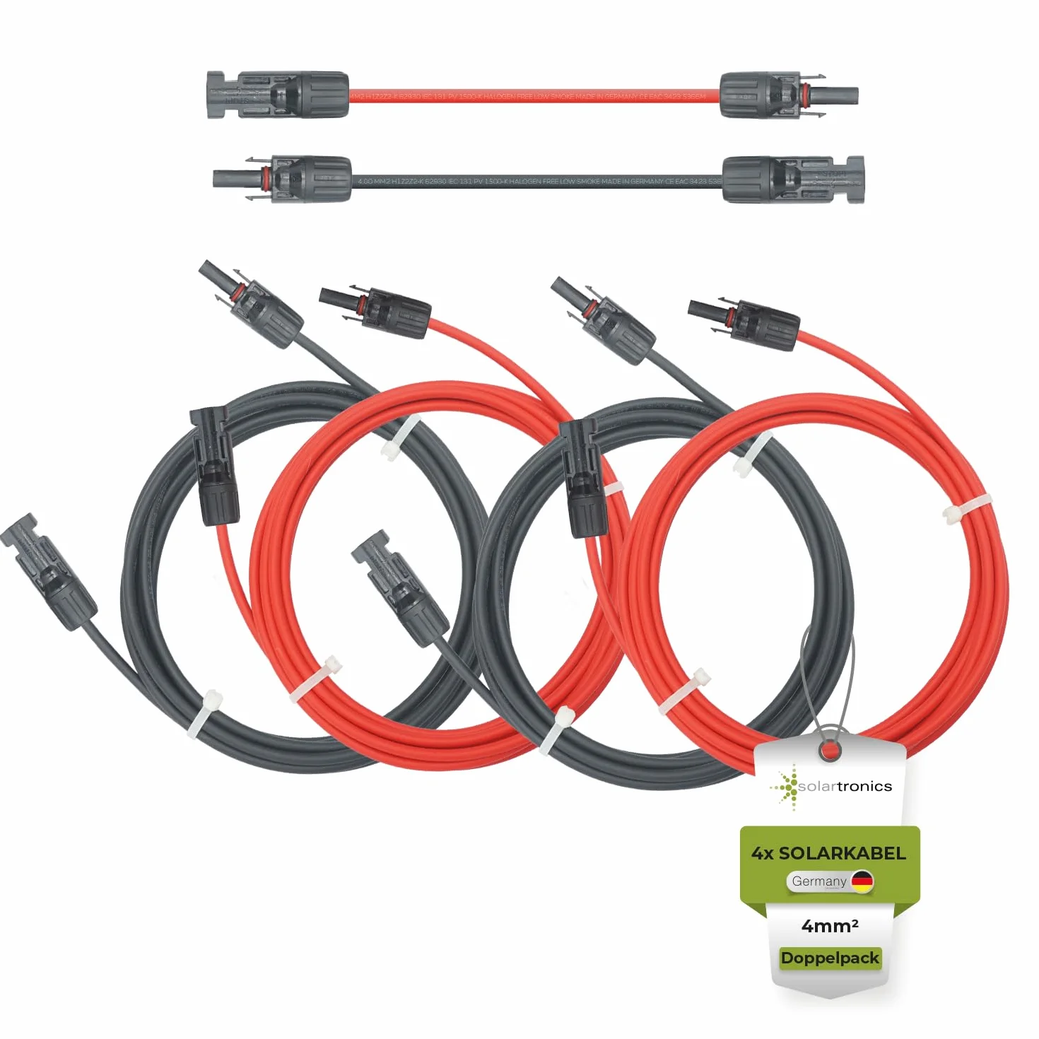 solartronics Kabel solarny dwupak 4 x 10 metrów 4 mm² H1Z2Z2-K czarny i czerwony wtyk solarny obustronny - przedłużacz 4 mm² - Made in Germany - zawiera 0% VAT zgodnie z § 12 ust. 3 UStG (4 x 10 m)