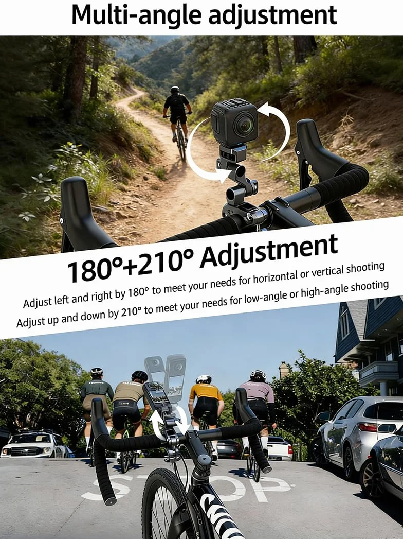 3-osiowy uchwyt na kierownicę motocykla rowerowego do Insta 360 X5 i z interfejsem śrubowym 1/4 cala itp. Kamery sportowe, uchwyt zaciskowy kamery Super Clamp pasuje do kierownicy 18-39 mm