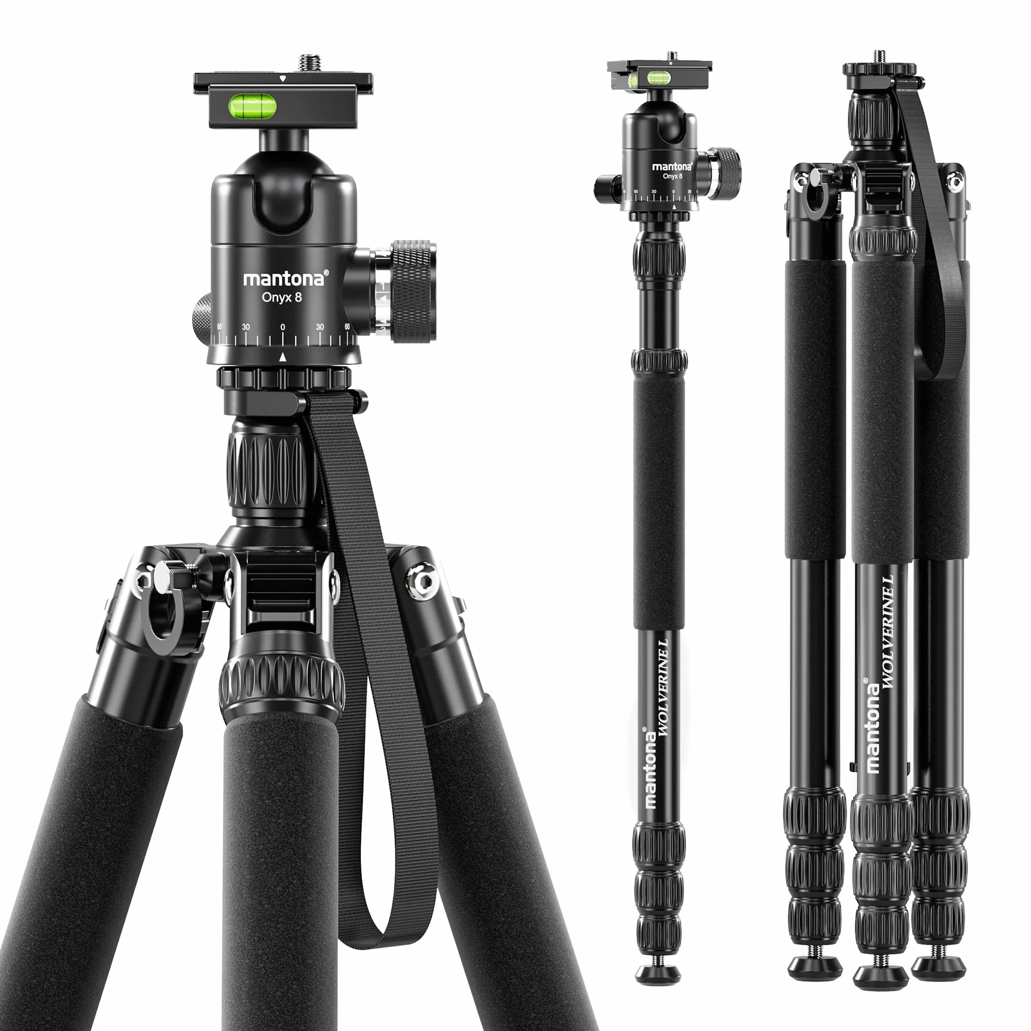 Mantona Wolverine L 284 + Onyx 8 – zestaw statywu fotograficznego z głowicą kulową z aluminium i kompatybilną płytką szybkiej wymiany