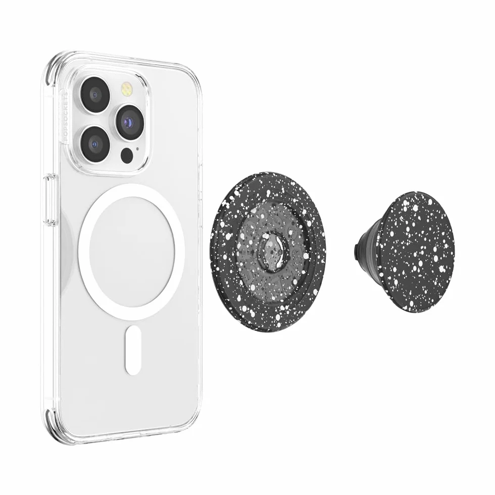 PopSockets uchwyt do telefonu MagSafe z podpórką, stojak magnetyczny, wymienna góra, bezpieczne trzymanie etui MagSafe, uchwyt na telefon i tablet - czarna plamka