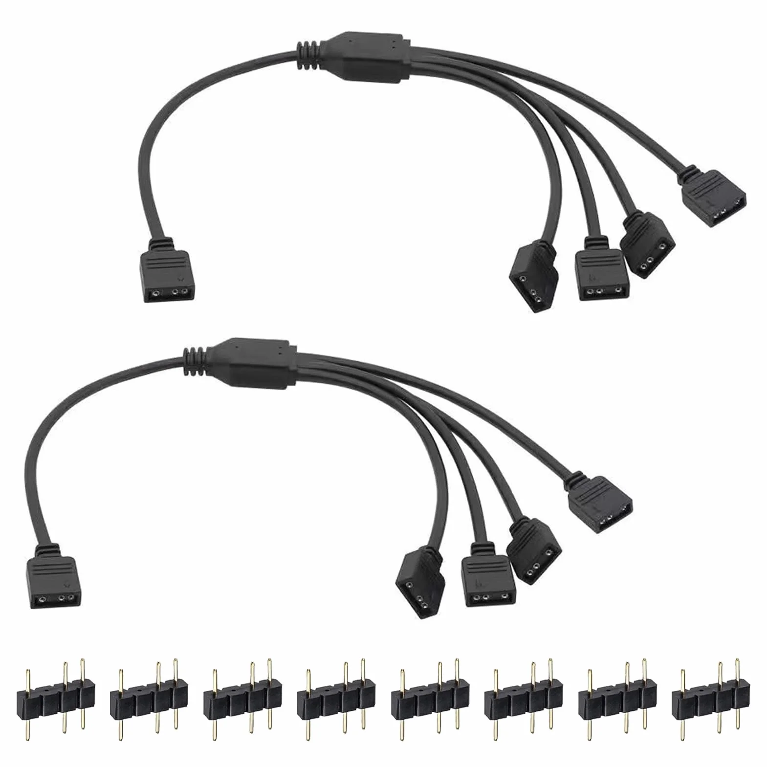 2 szt. ARGB 3-pinowy kabel rozgałęźny 1 do 4, ARGB Splitter ARGB 1 do 4, rozdzielacz wentylatora 30 cm, rozdzielacz z męskimi złączami do taśm LED i wentylatorów, kompatybilny z 3-pinowym