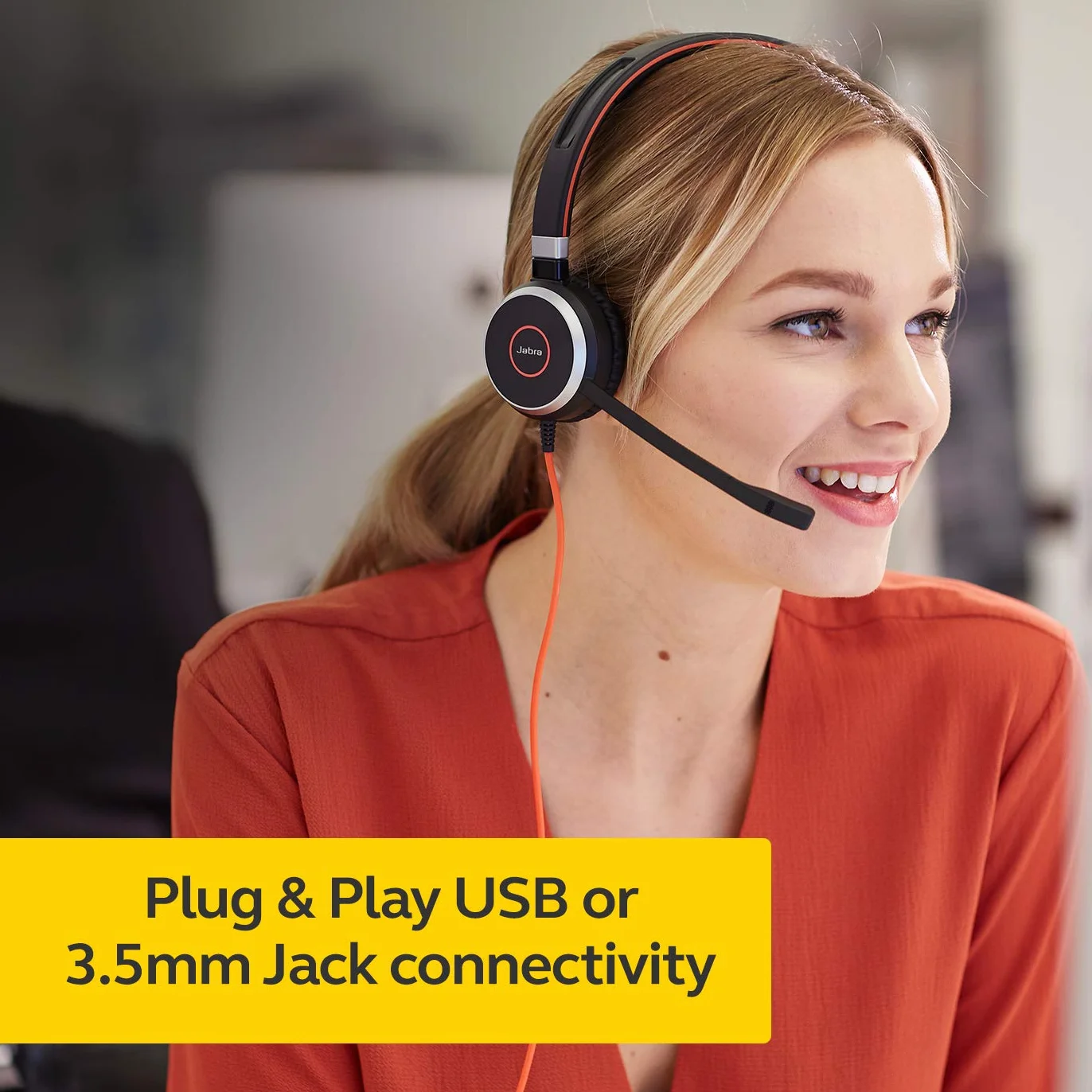 Jabra Evolve 40 MS Stereo Headset – Microsoft Certified Headphones for VoIP Softphone with Passive Noise Cancellation – USB-Cable with Controller – Black