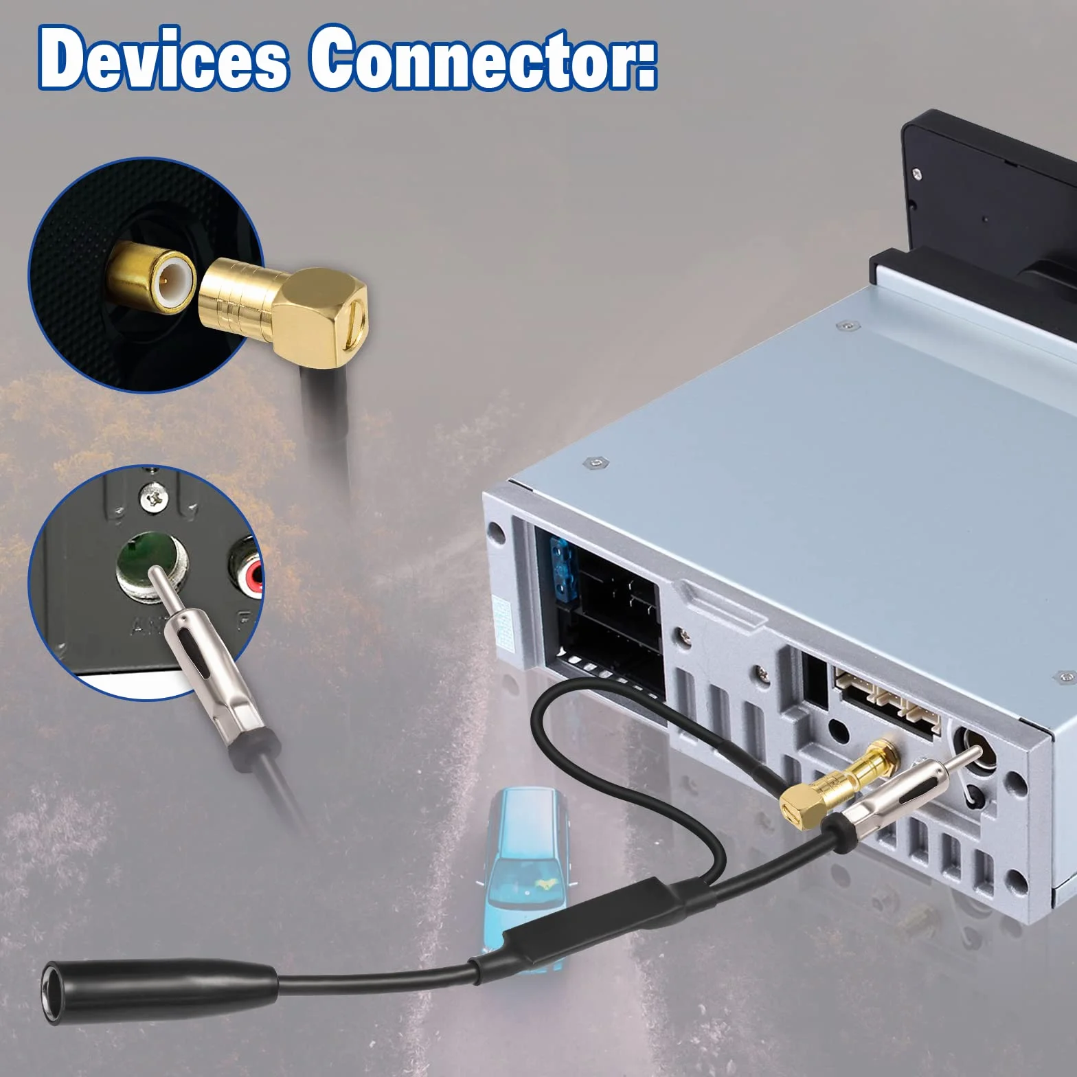 Eightwood Adapter anteny radia samochodowego kabel DIN żeński na DIN męski + złącze SMB 12 V + aktywny AM FM DAB rozdzielacz sygnału wzmacniacz sygnału anteny samochodowej zamiennik na rynku wtórnym