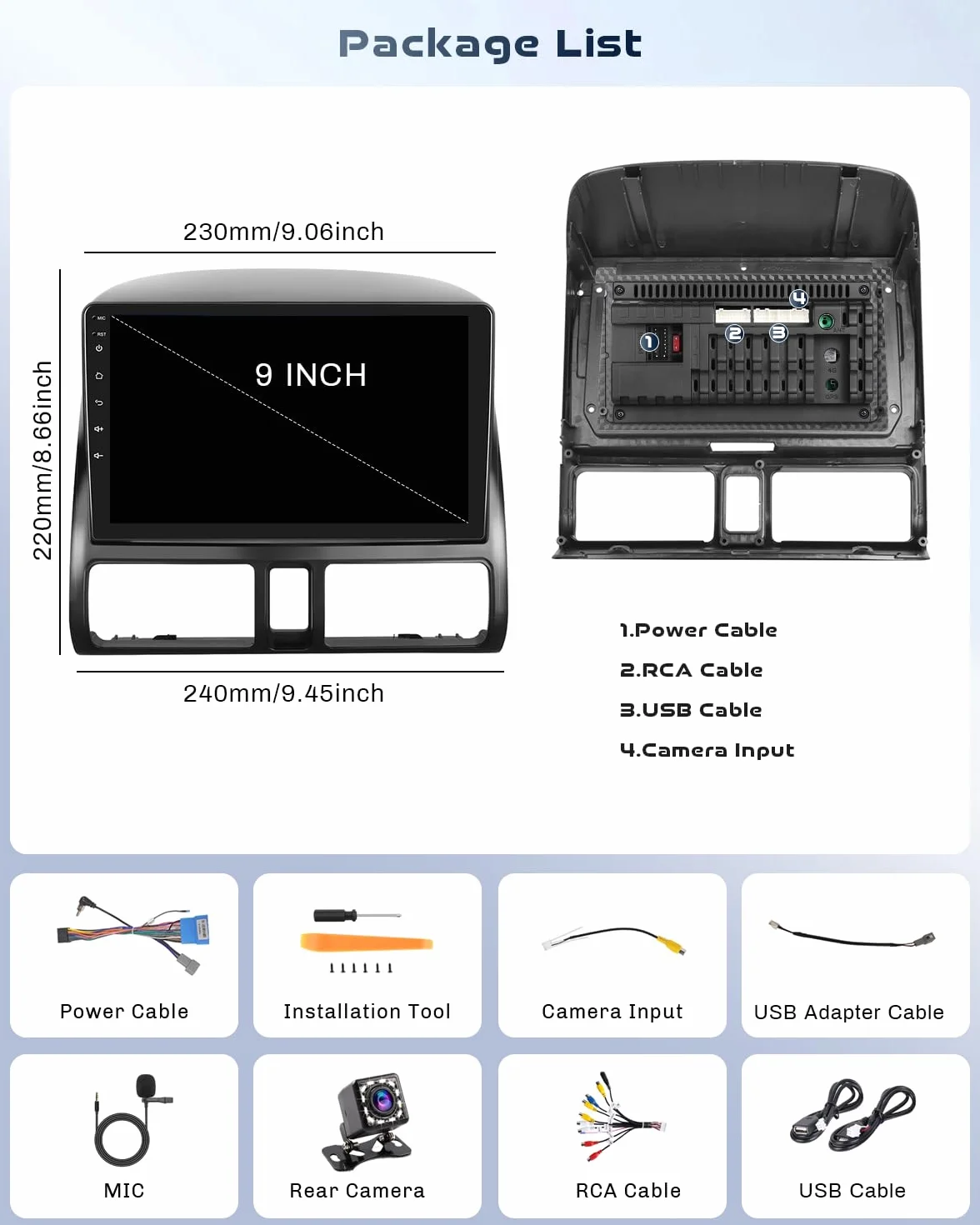 Roinvou Radio samochodowe do Honda CRV 2002-2006 Wireless CarPlay Android Auto MirrorLink, 9-calowy ekran dotykowy radia z Bluetooth EQ FM UI SWC Kamera cofania