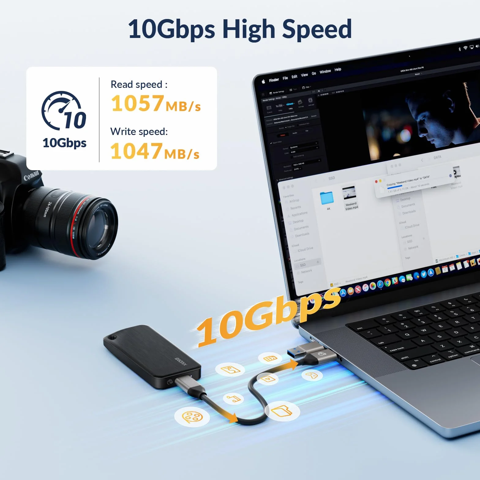 iDsonix Przenośny dysk SSD 1 TB, zewnętrzny dysk twardy, do 1000 MB/s, zewnętrzne napędy SSD z kablem USB C 2 w 1 do gier Xbox Series Gaming, Mac, iPhone 15 Pro, PC, laptopów, twórców (i10PRO)