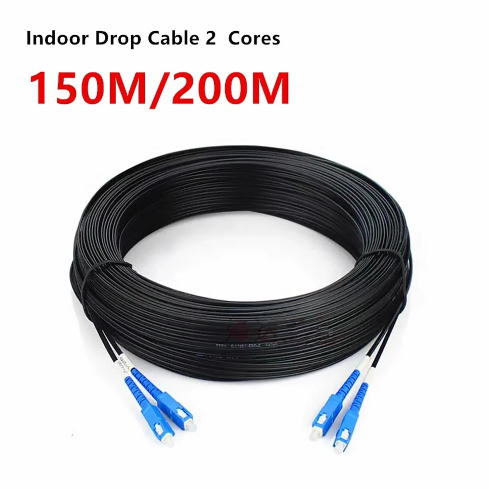1 szt. 2-żyłowy kabel połączeniowy światłowodu do zastosowań wewnętrznych, jednomodowy SC UPC, 150 m/200 m, 1310–1550 nm i niskie straty(Black,200M)
