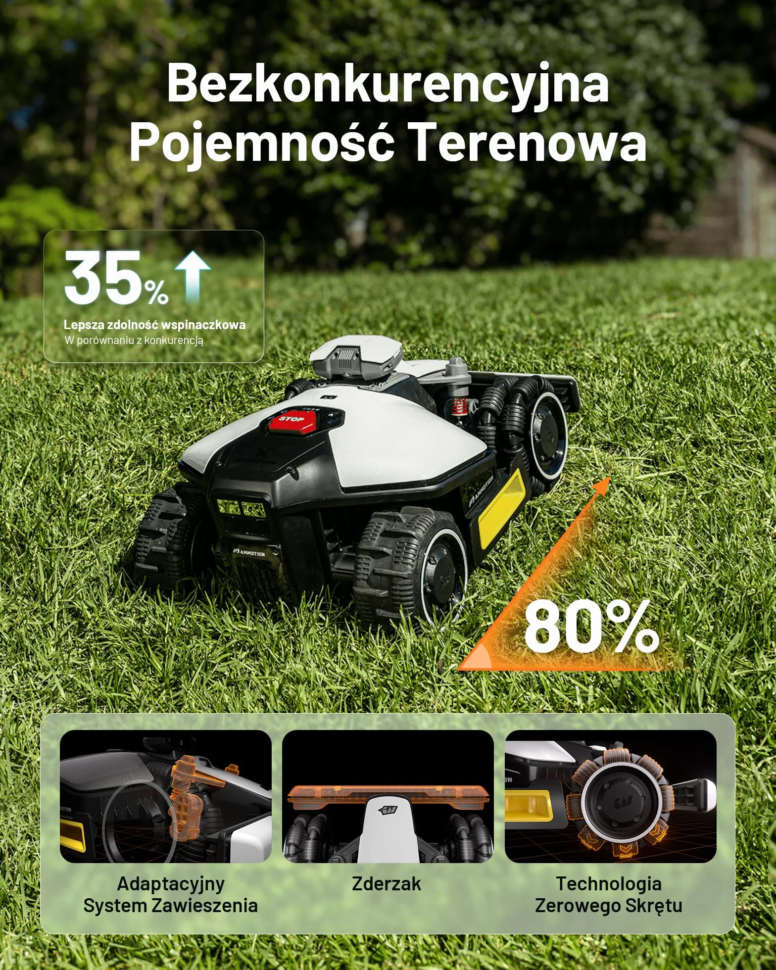 MAMMOTION LUBA mini AWD 1500 Robot Koszący, bez Przewodu Obwodowego, UltraSense AI Vision RTK, 1500 m², 80% Nachylenia, 25-70 mm
