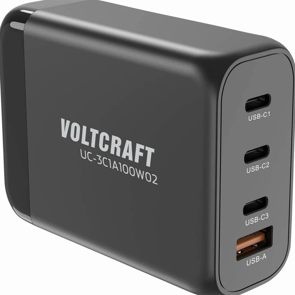 VOLTCRAFT UC-3C1A100W02 ładowarka USB 100 W 3 x USB-C, 1 x USB-A USB PD czarna wewnętrzna GaN, zasilanie USB (USB-PD), szybka