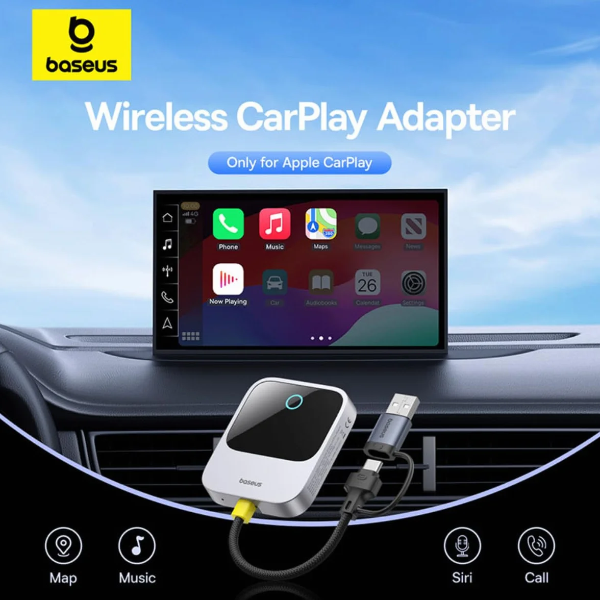Baseus Bezprzewodowy adapter Carplay serii Safejourney Space Gre