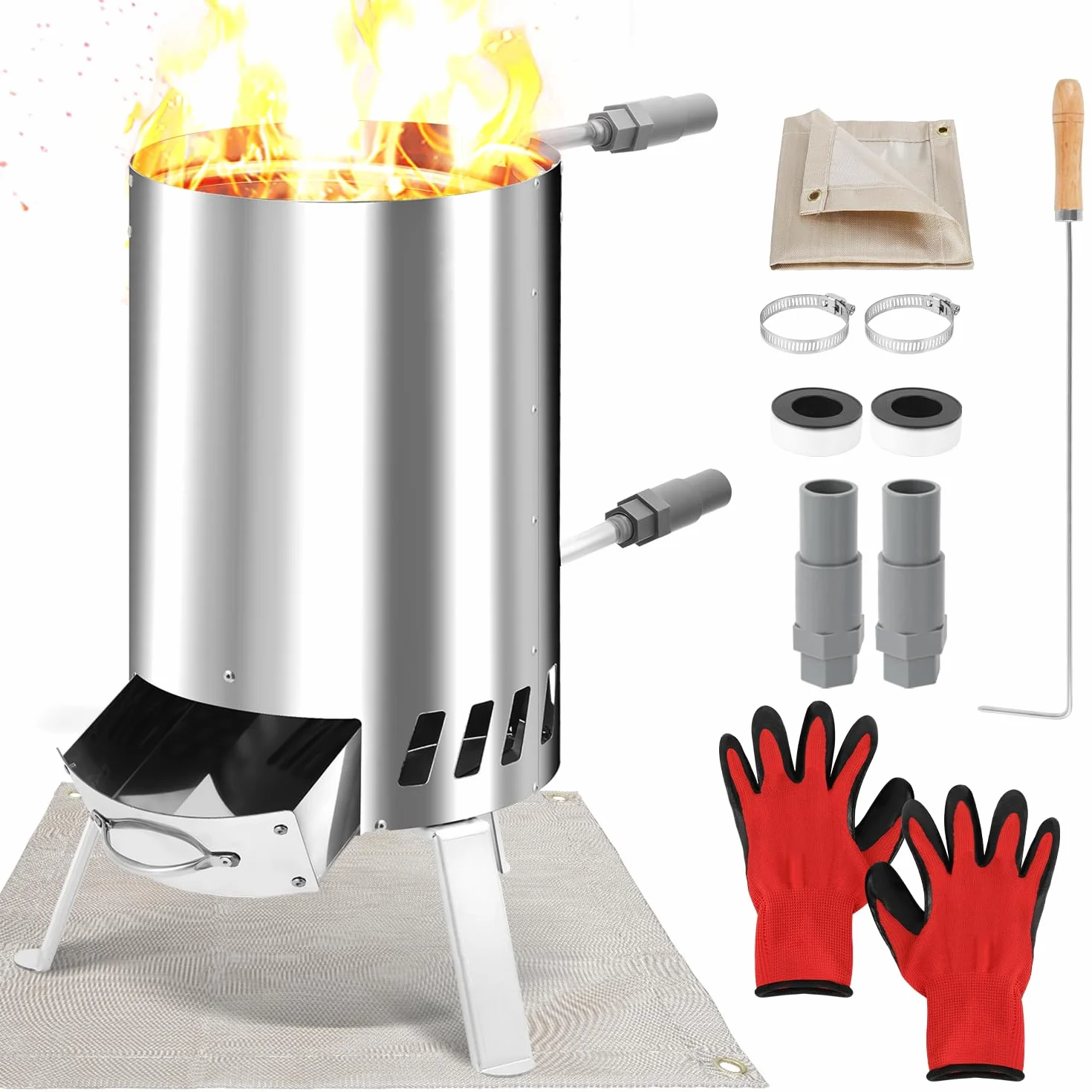 Sonnewelt Ogrzewanie basenu z ogniem i spiralą grzewczą, 100% stal nierdzewna, przyłącze Ø 32/38 mm, do 300 °C