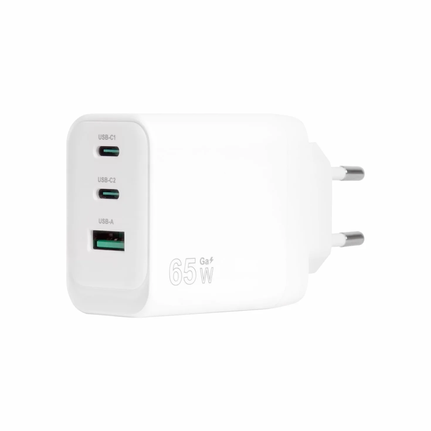 VulTech CC65-2C1A Uniwersalna ładowarka do notebooków Smartphone Tablet 65W GaN USB + 2 x Type-C/USB-C PD3.0 QC3.0 PPS biały - kompaktowy rozmiar