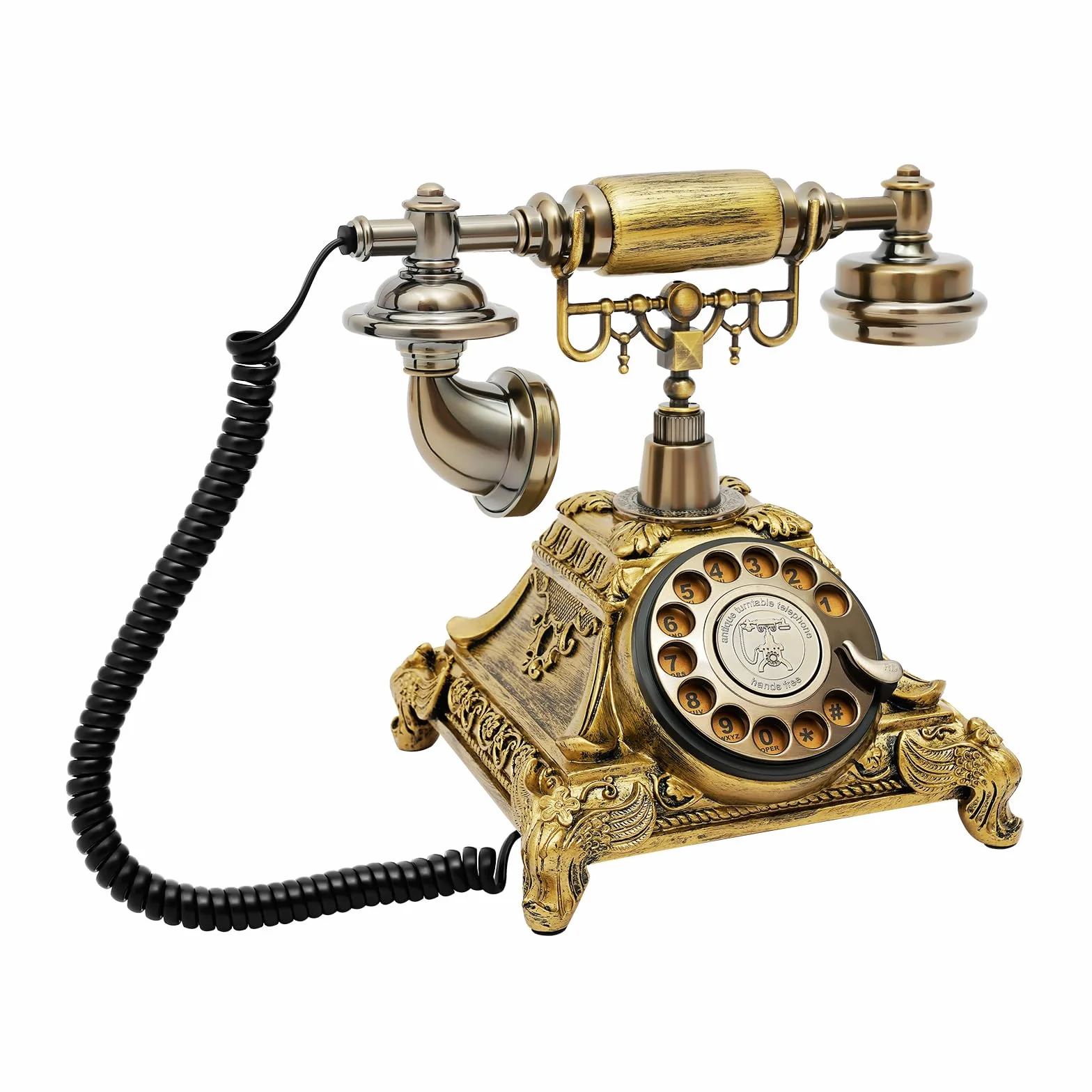 Telefon w stylu retro z brązu, w stylu retro, antykowy, 25,5 x 17,5 x 20,5 cm, telefon stacjonarny do biura