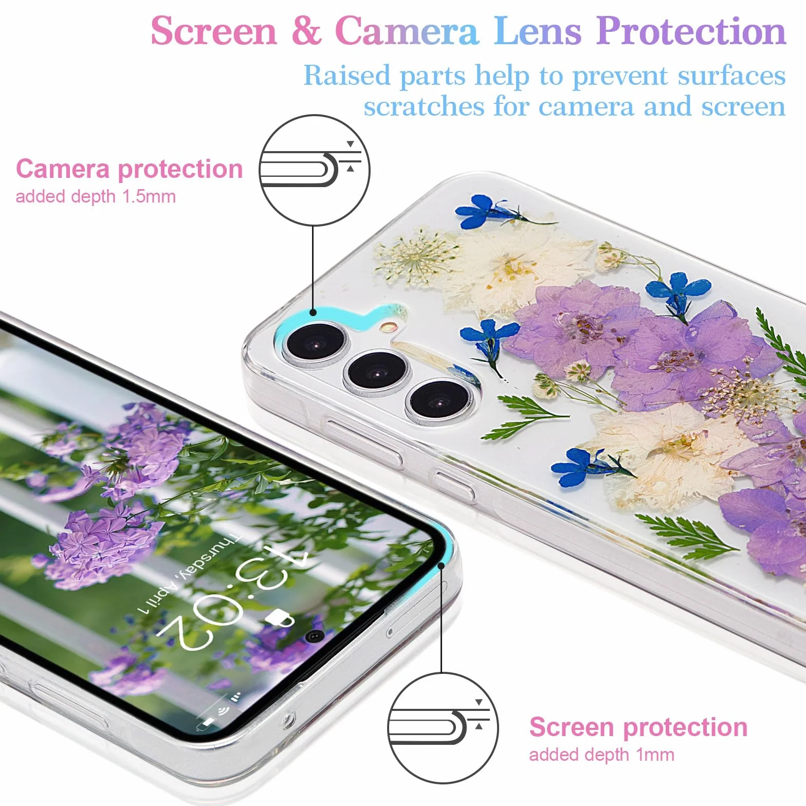 Etui z suszonymi kwiatami do Samsung Galaxy A55 5G, przezroczyste, TPU, miękkie, odporne na wstrząsy