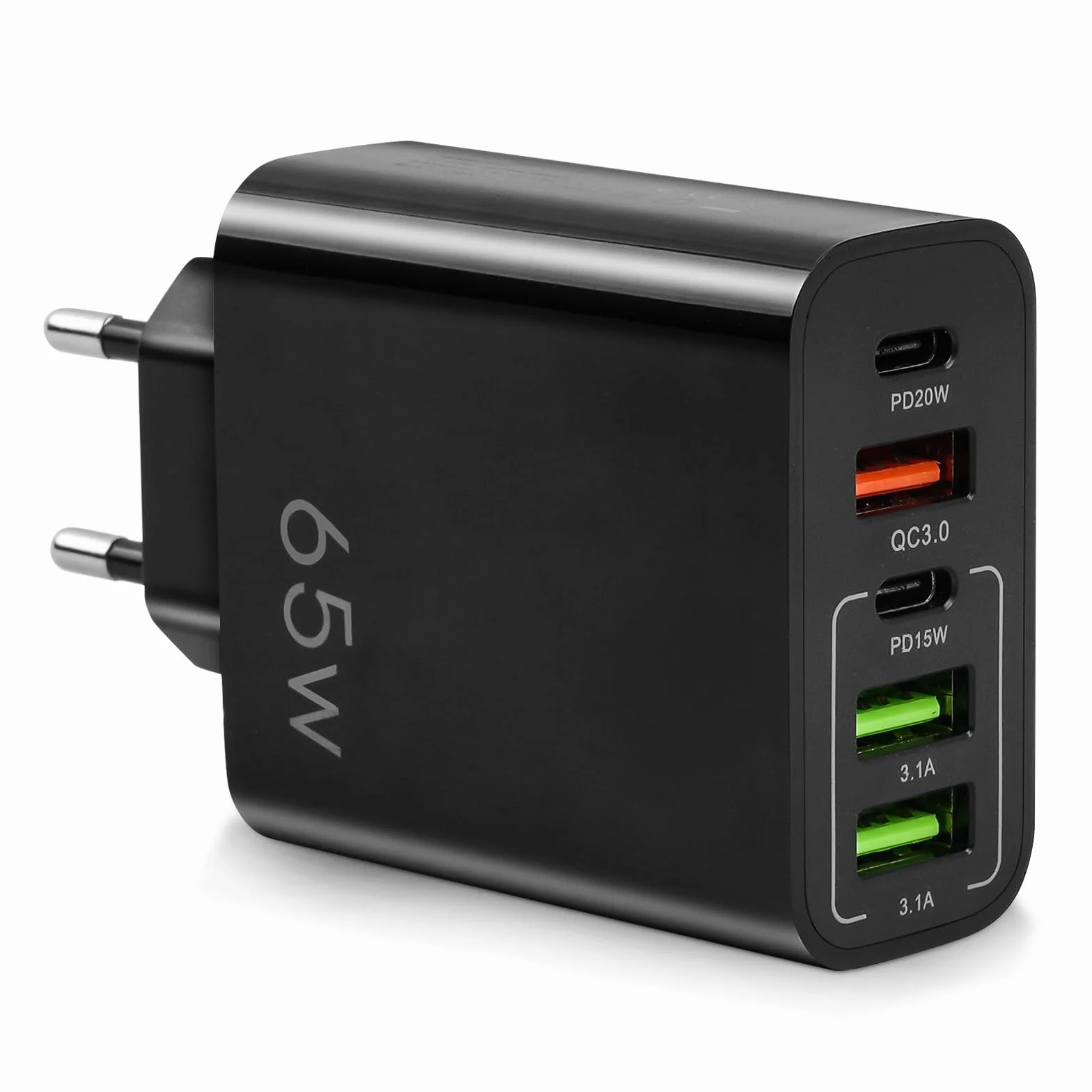 AXFEE szybka ładowarka USB C 65 W 5-portowa 2 USB C 2 USB QC 3.0 czarny