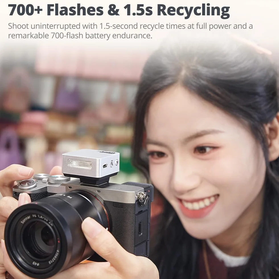 Godox IT20 C IT20C mini kamera błyskowa, kompatybilna z aparatami Canon, TTL Godox Flash, 700+ Full Power, czas recyklingu 1,5 s, ładowanie USB-C, z dyfuzorem magnetycznym i filtrem, kolor srebrny