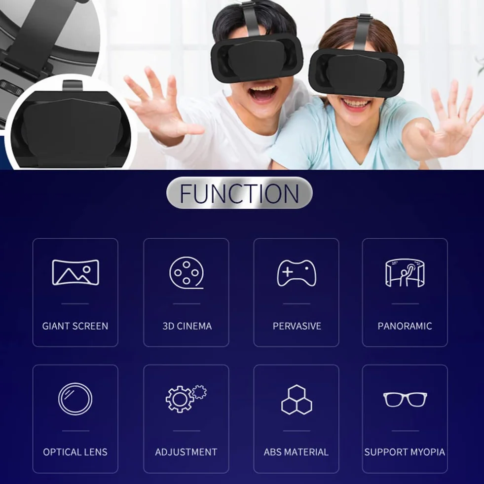 Xiaokeis Zestaw słuchawkowy VR do wirtualnej rzeczywistości, okulary 3D, zestaw słuchawkowy VR, obsługa wersji 10-18 cm, okulary stereo, okulary 3D, okulary VR do telewizora, filmów, gier wideo