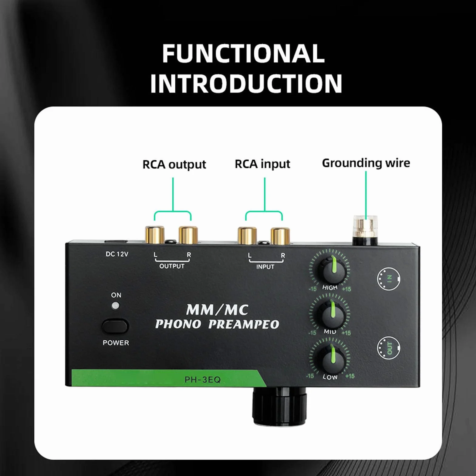 POENVFPO Phono Preamp, Przedwzmacniacz Fonografu Mini Stereo dla Odtwarzacza Rekordu Gramofonu, dla Przełączania Trybu MM/MC (wtyczka UE)