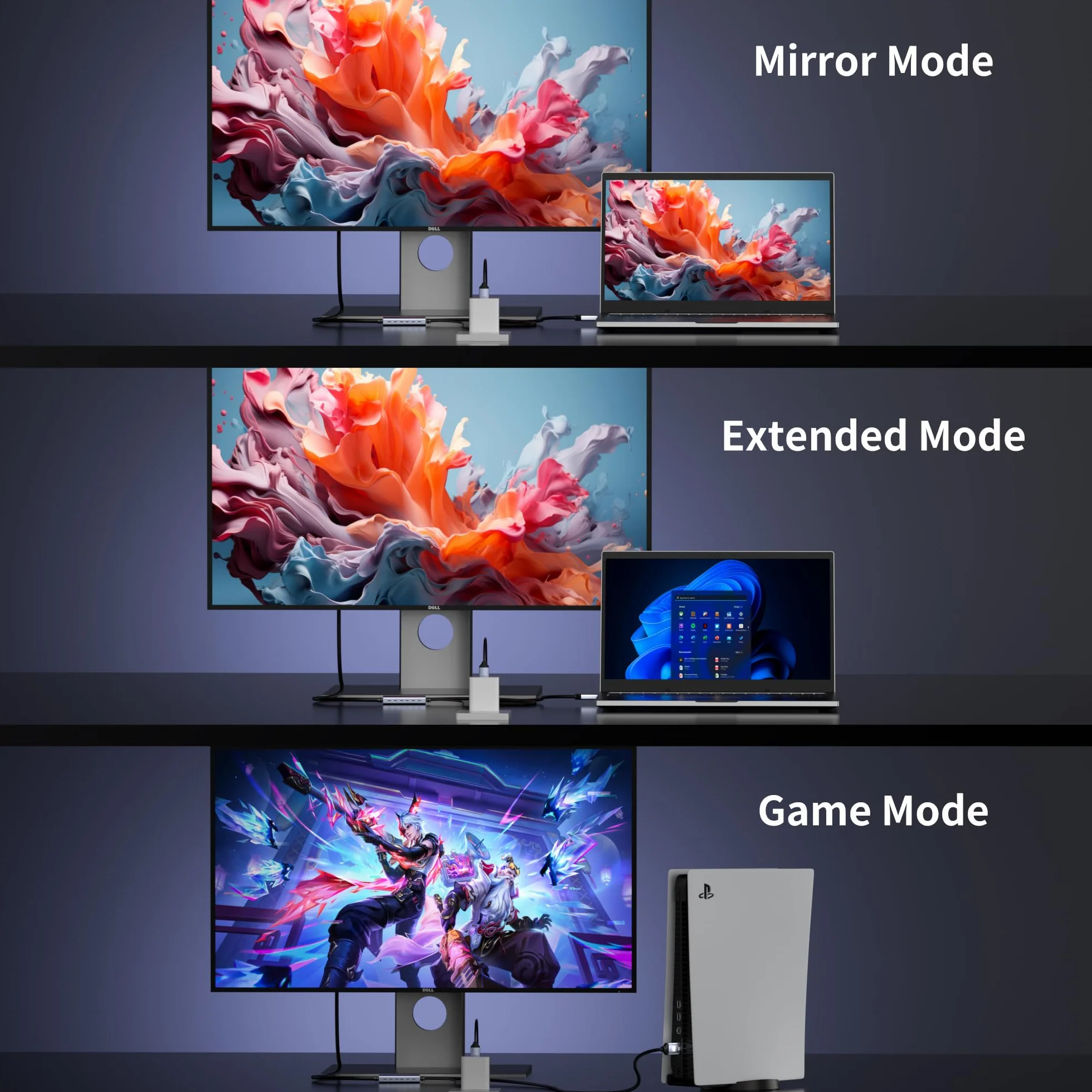 Kabel HDMI na wyświetlaczu 8K, adapter 4K 120 Hz HDMI 2.1 na Displayport 1.4, zasilanie USB, do laptopów, dyskretnych GPU, PS5 i Xbox Series X oraz monitorów do gier