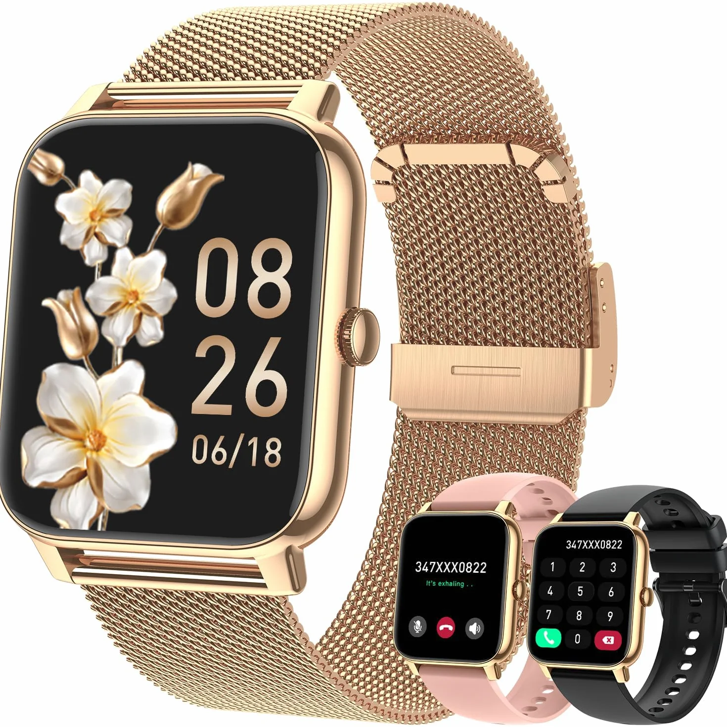 Inteligentny zegarek dla kobiet wykonuj/odbieraj połączenia fitness tracker złote inteligentne zegarki cyfrowe męskie zegarki wodoodporny smartwatch do biegania Android telefon iOS kompatybilny