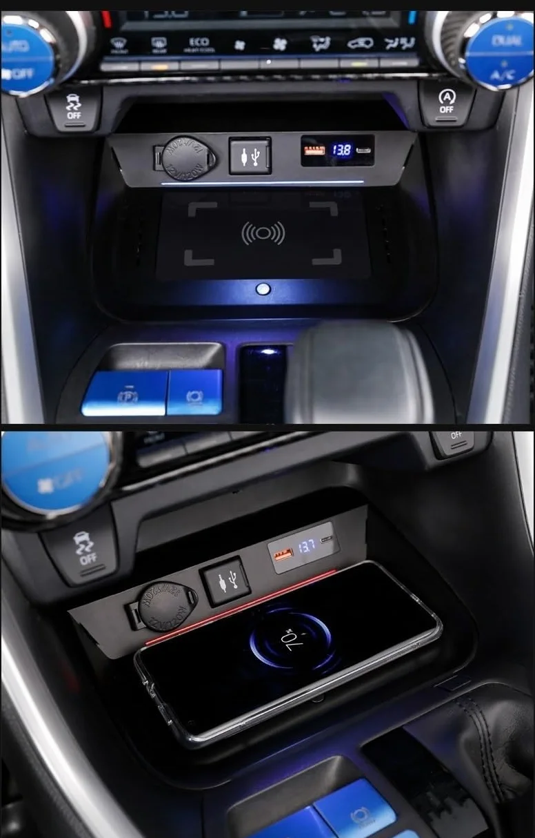 Dla Toyoty, dla RAV4, 2019 2020 2021, dla XA50 Bezprzewodowa ładowarka samochodowa QI Ładowarka do telefonu 15W Szybkie akcesoria do ładowania telefonu Panel ładowania bezprzewodowego pojazdu(L