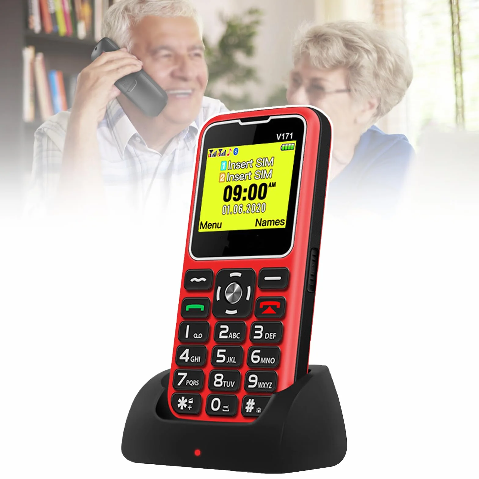 Podstawowy Telefon Komórkowy Dla Osób Starszych, Duża Klawiatura, Duże Czcionki, Duży Wyświetlacz, Duże Głośniki, Wodoodporność/Zabezpieczenie Przed Upadkiem, Bogate Funkcje,Red