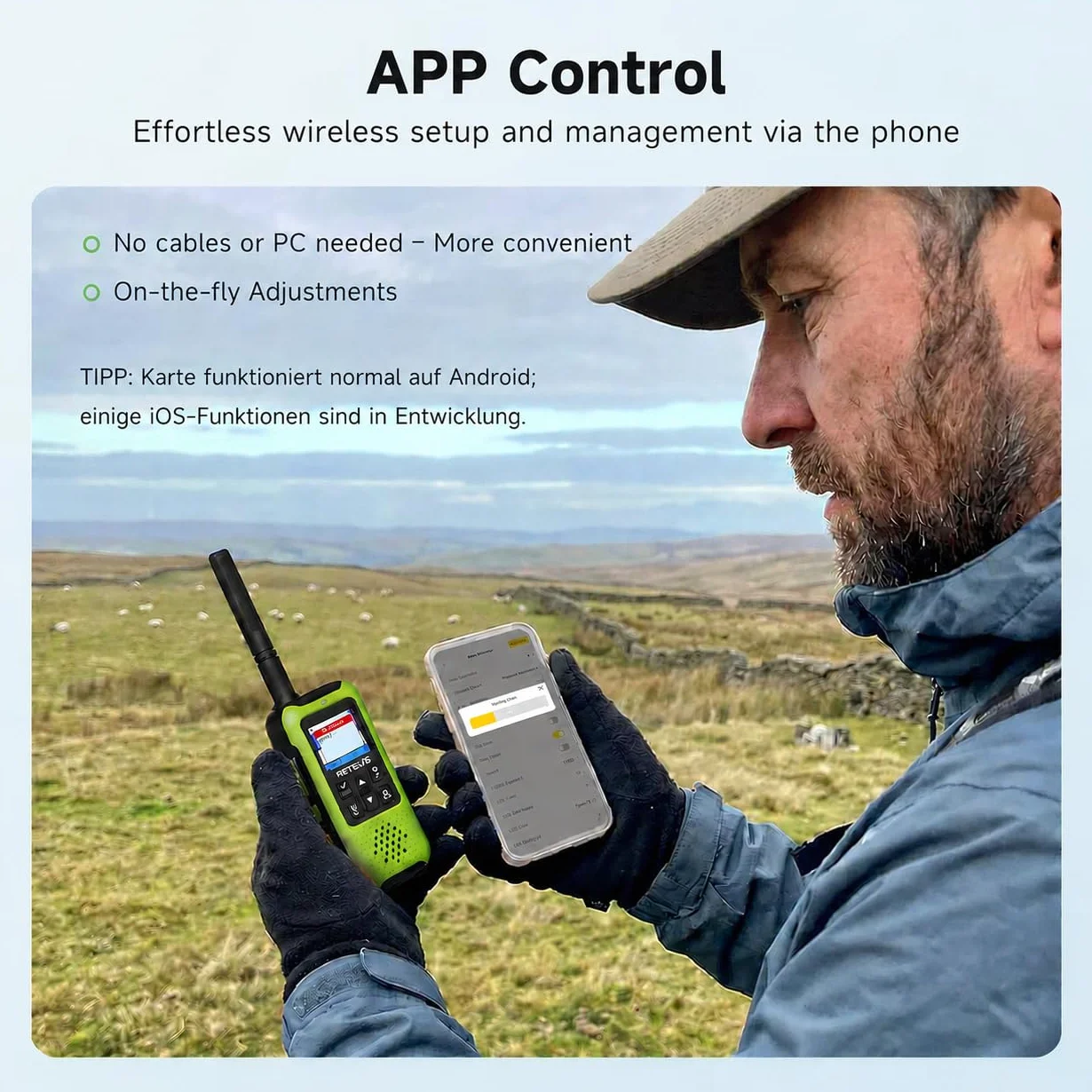 Retevis EZTalk 65 Dwubandowe Radiotelefony, Dwukierunkowa Nawigacja GPS BDS, Programowalne Częstotliwości przez APP, Przenośne Radiotelefony do Awarii, Wspinaczki Górskie (2 Pary)