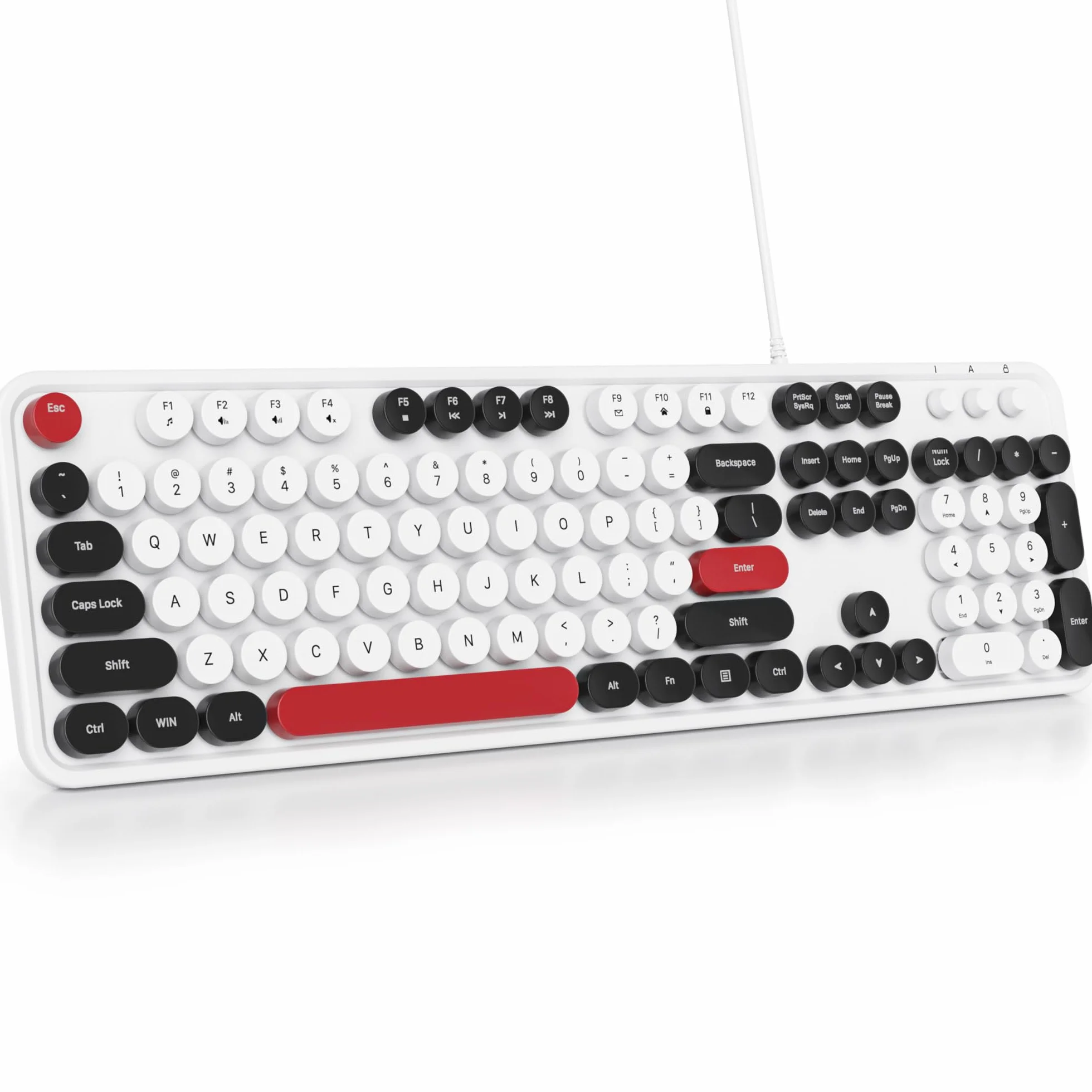 HJZWTS Owpkeenthy przewodowa urocza okrągła klawiatura do pisania w stylu retro, Plug and Play, USB, pełny rozmiar, ze składanymi stojakami do laptopa i komputera biurowego (minimalistyczna biel)