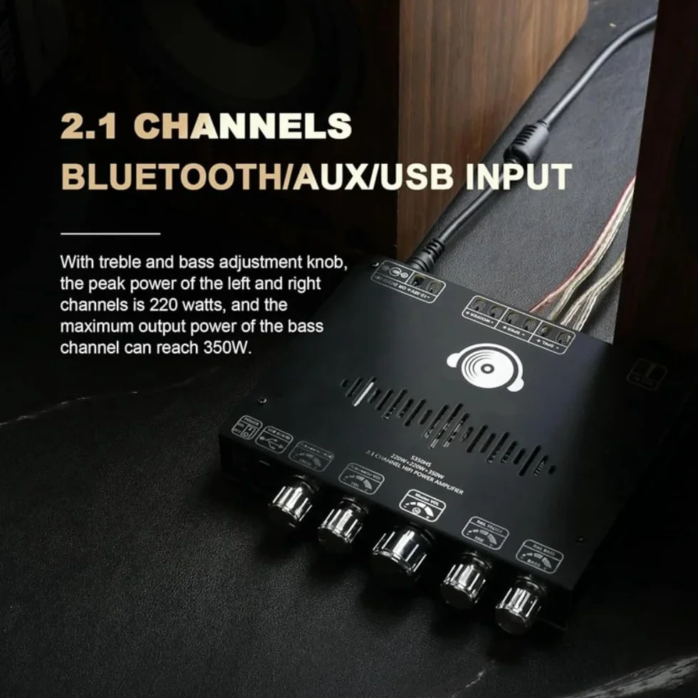 DollaTek P?yta wzmacniacza Bluetooth 220W × 2+350W 12V-38V Modu? wzmacniacza mocy audio Kompatybilny ze sterowaniem aplikacj? Kompatybilny z USB Bluetooth Wej?cia AUX 3,5 mm