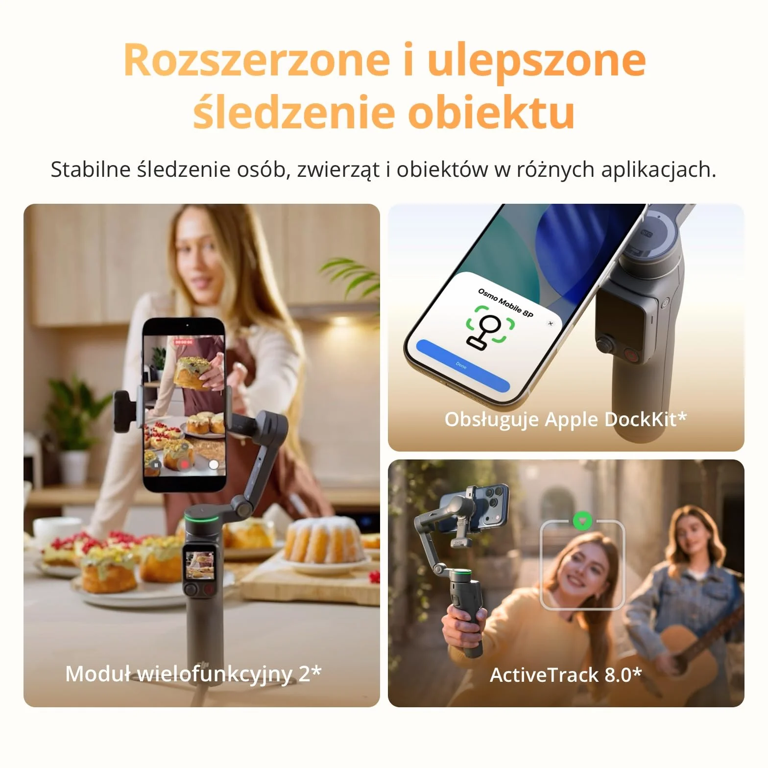 Osmo Mobile 8P+nadajnik Mic Mini 2, gimbal smartfon, mikrofon bezprzewodowy | Stabilizator do iPhone’a i Androida, szczegółowy dźwięk, DJI OsmoAudio, redukcja szumów, stabilizacja 3-osiowa