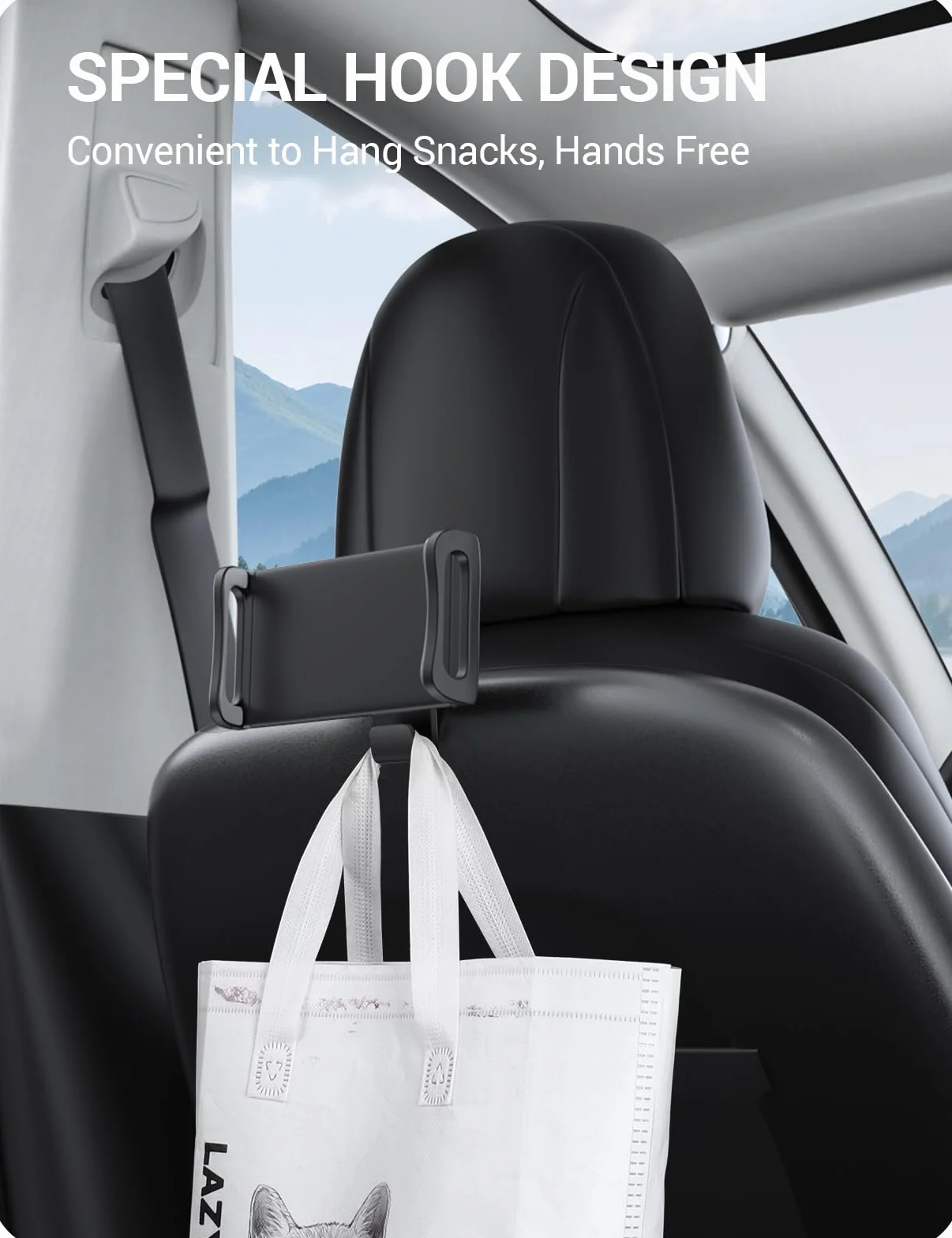 BASENOR 2017-2026 Tesla Model Y Model 3 Model S Model X LR/Plaid Uchwyt na tablet Zag?ówek Uchwyt Tabletu, Regulowany Obrót 360° Tesla Samochodowy Zag?ówek Stojak Cradle Akcesoria
