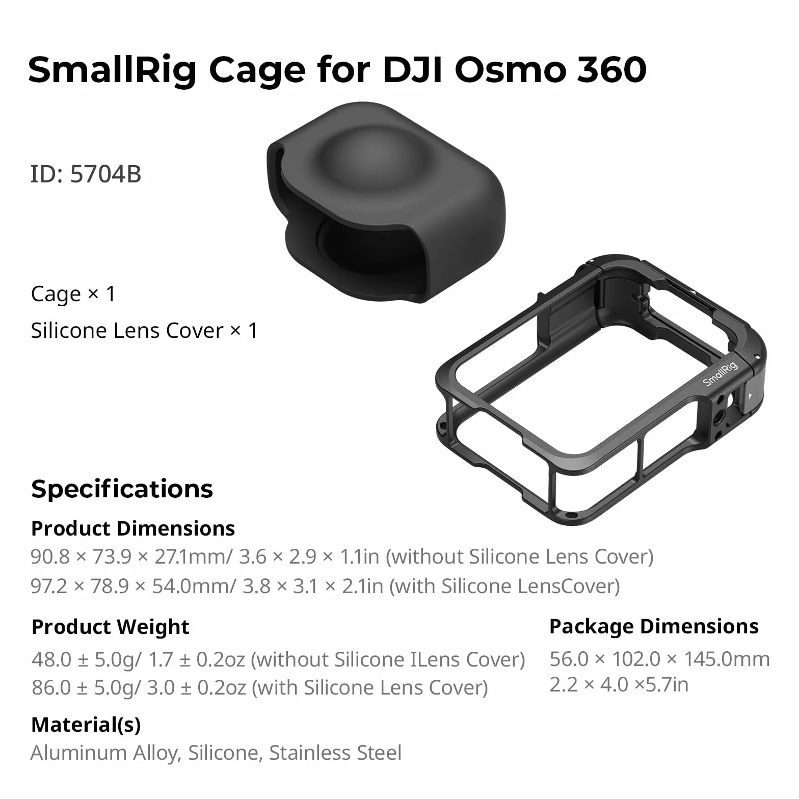 SMALLRIG Klatka fotograficzna do DJI Osmo 360, aluminiowa rama ochronna, obudowa rozszerzeń do OSMO 360-5704