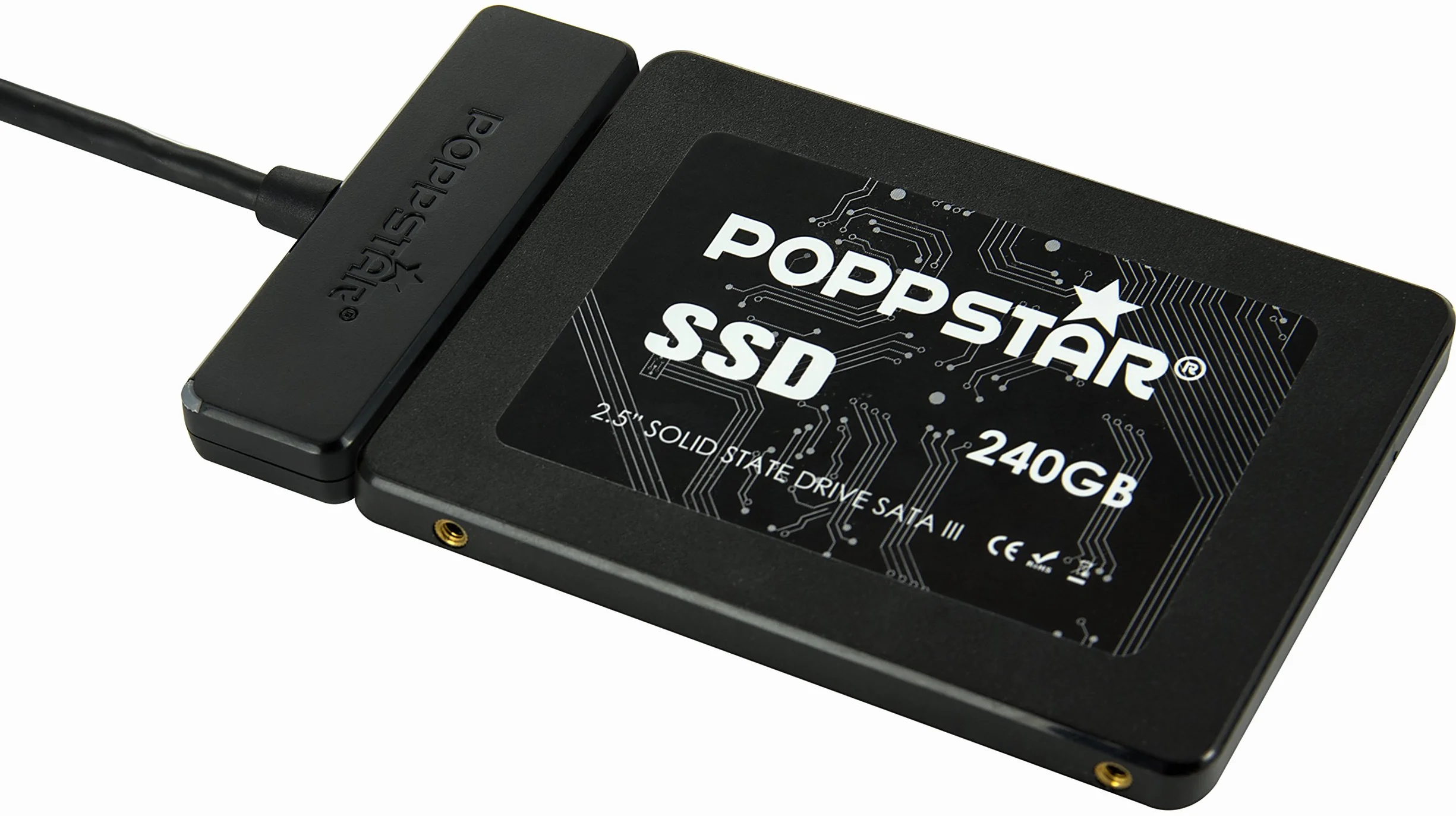 Poppstar adapter do dysku twardego (USB 3.1 Gen 1 typ A), kabel USB SATA do dysków zewnętrznych (SSD, HDD, 2,5 i 3,5 cala) do 5 Gb/s, obsługa UASP dł. kabla 1m (bez zasilacza)