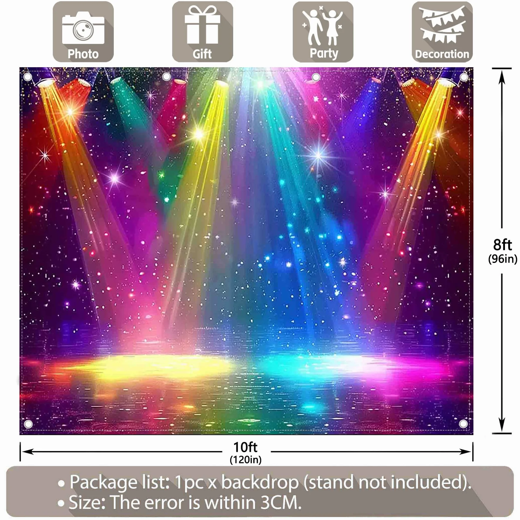 Luminora 3x2,4 m Retro Disco Tęcza Scena Muzyka Taniec Tło | Tkanina poliestrowa, Gobelin Retro Klub Tło, Rockowa Impreza Urodzinowa, Dekoracje Baner, Fotobudka Plenerowa
