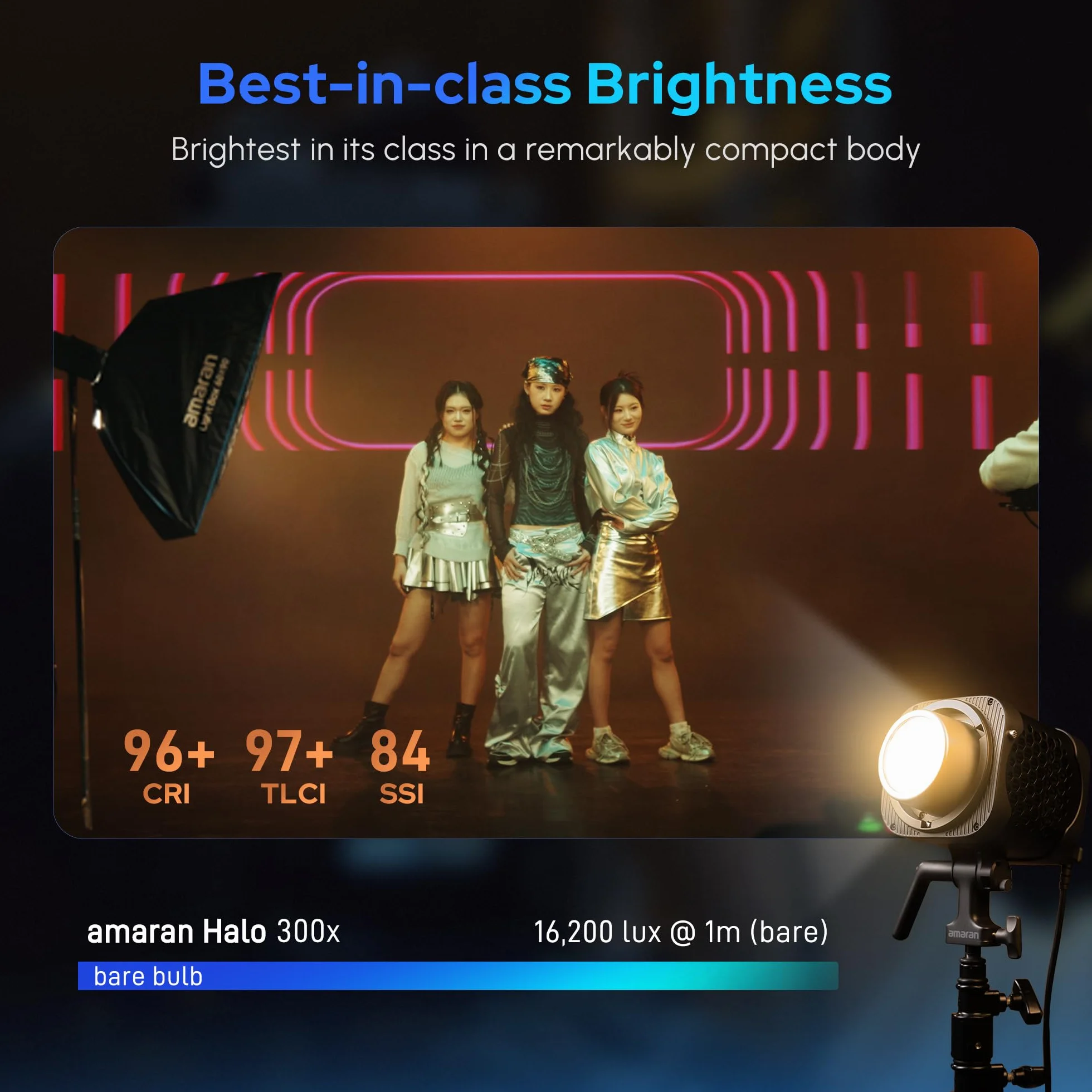 Amaran Halo 300x 305w Dwukolorowe światło LED do wideo 2700K-6500K z mocowaniem Bowens, kompaktowe światło COB, sterowanie przez aplikację, DMX, NFC