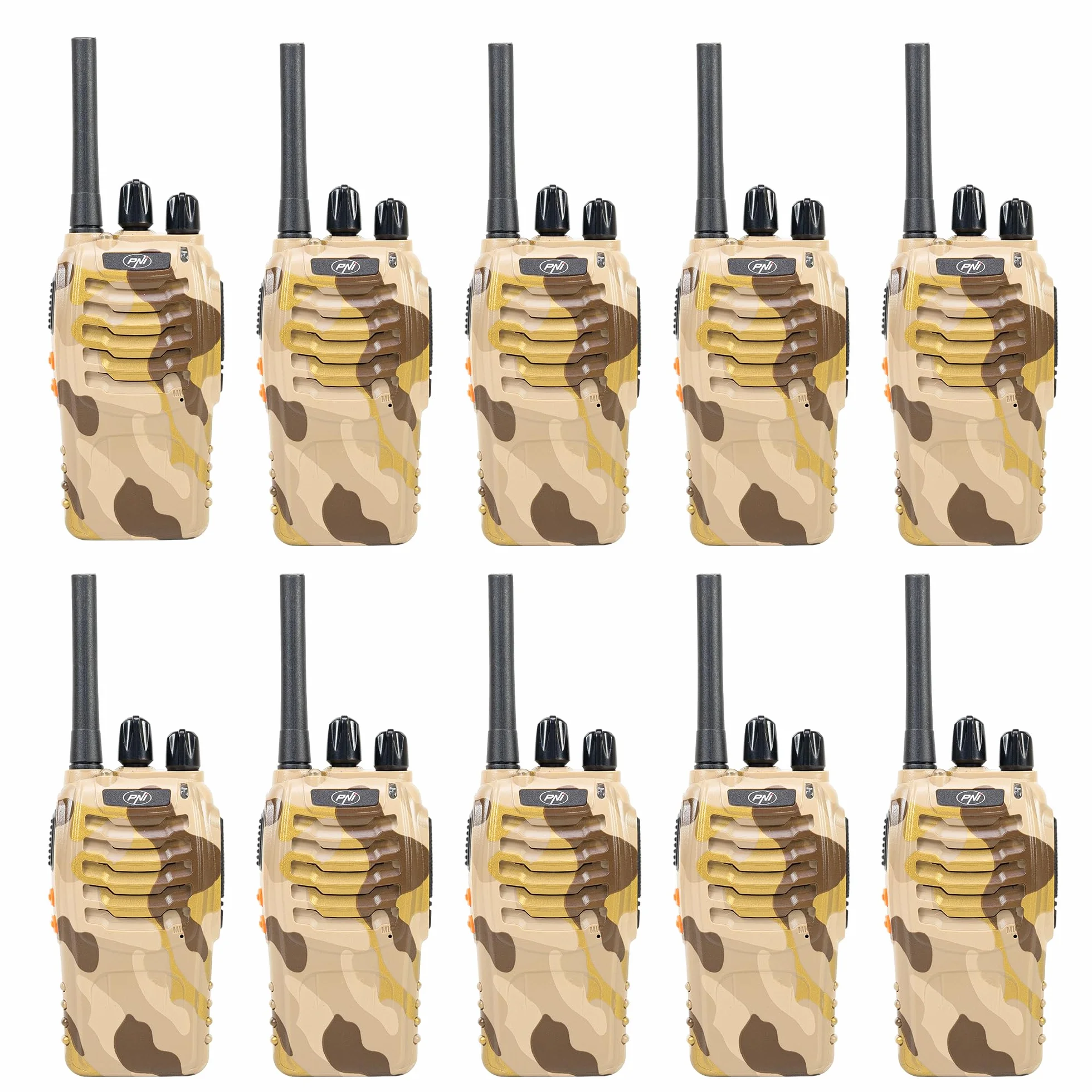 PNI PMR R40 Camo przenośny nadajnik radiowy, zestaw 10 sztuk, 0,5 W, 16 PMR, baterie 1200 mAh, z ładowarkami i słuchawkami