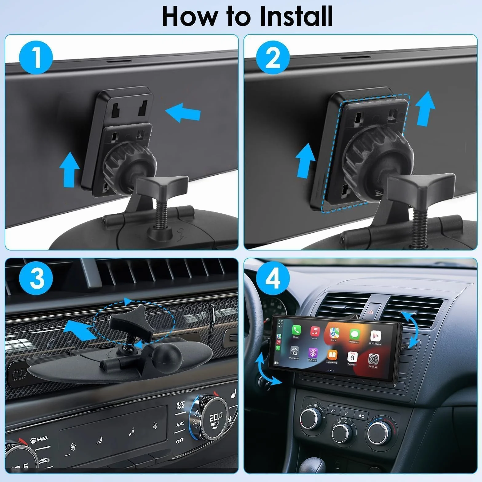 EEEKit Uchwyt do gniazda CD na ekran CarPlay, uchwyt do odtwarzacza CD i GPS obrotowy w 360°, kompatybilny z 7–10 calowymi przenośnymi monitorami, radioodbiornikami i ekranami stereo samochodowymi